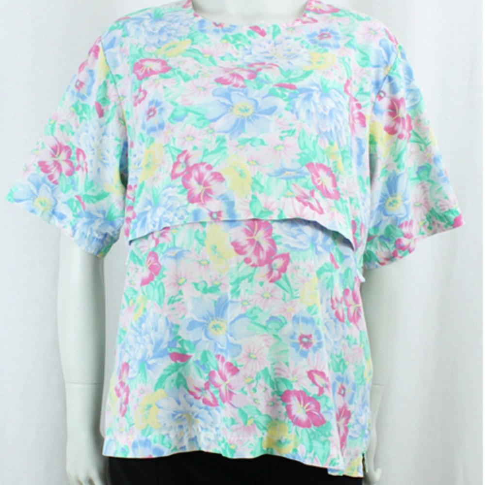 VINTAGE 80s Floral Cotton Nursing Tee Size S/M
